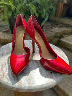 BCBG Red Patent Pointed Toe Stiletto Heels